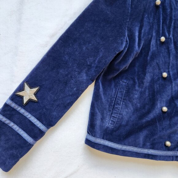 Annie Girls Military Style Navy Blue Velvet Jacket Patches Ribbon Cute Dressy - Picture 7 of 12